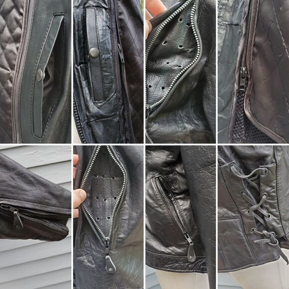 Vintage 90s y2k Barney's Leather Black Armored Moto Motorcycle Racing Jacket XL - Picture 5 of 8
